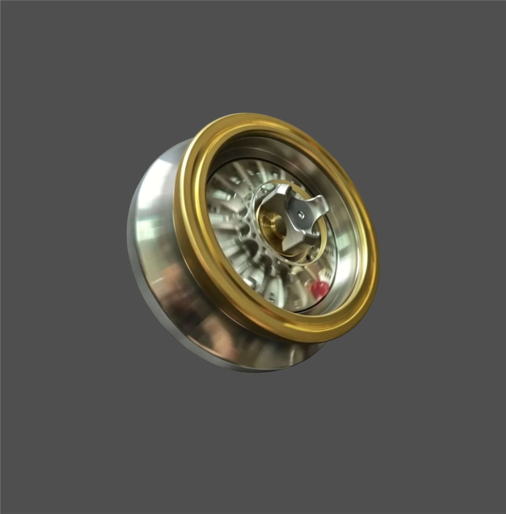 Russian Roulette Gyroscope Spinner showcasing premium brass and stainless steel craftsmanship.