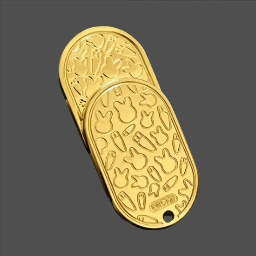 Angry Bunny Push Card in gold finish featuring playful bunny designs, a premium stainless steel EDC fidget slider.